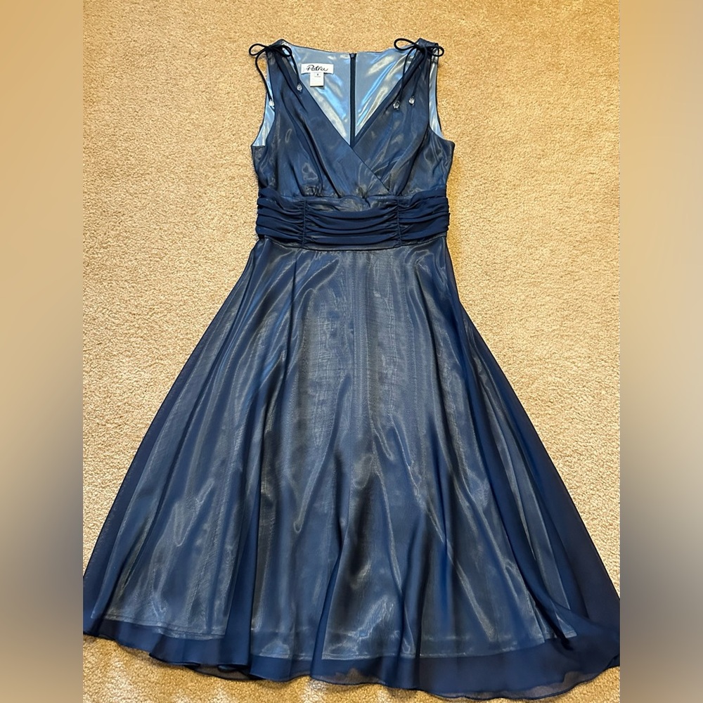 💙 Sheer Navy with Light Blue Underlay Sleeveless Dress 💙